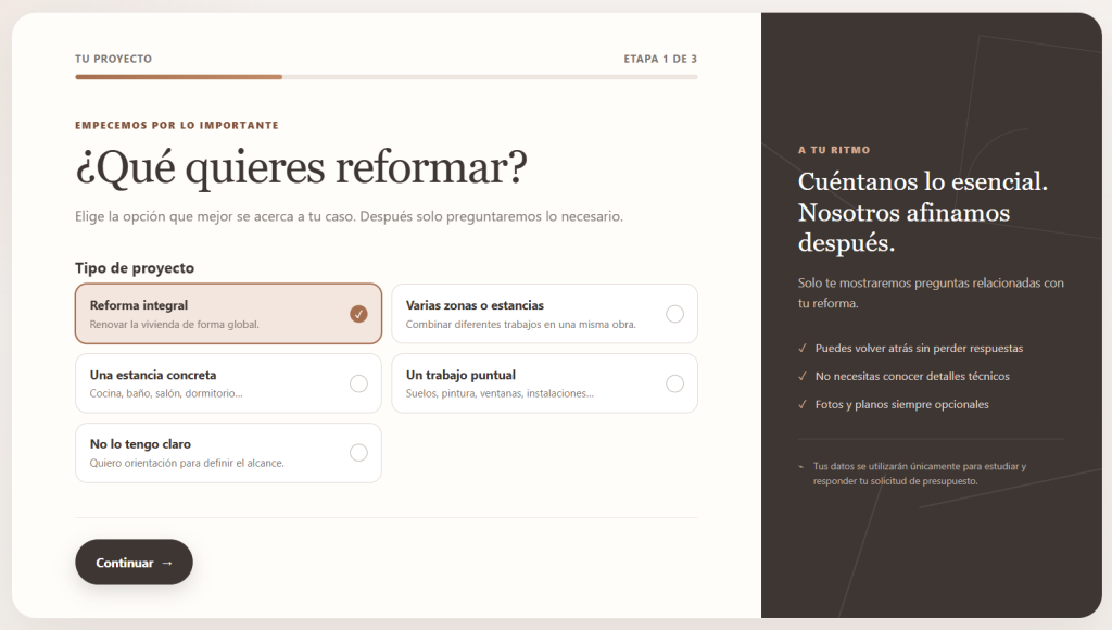 Formuario Solcicitud de Presupuesto Online Quieropresupuesto.es